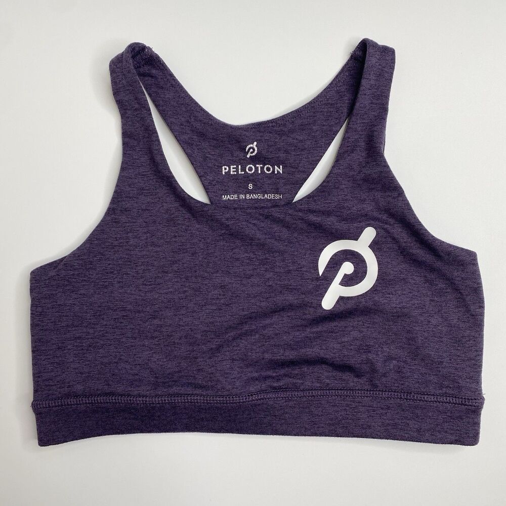 Peloton Heathered Purple Logo Strappy Sports Bra Size Small